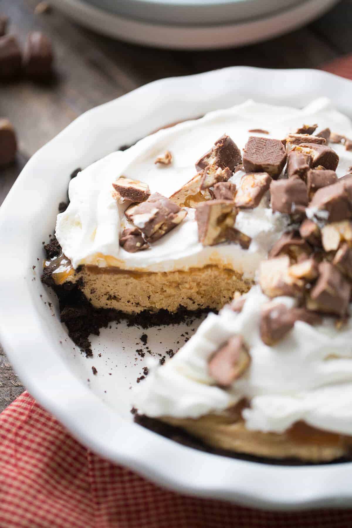 This peanut butter pie is creamy and smooth and has a touch of caramel!