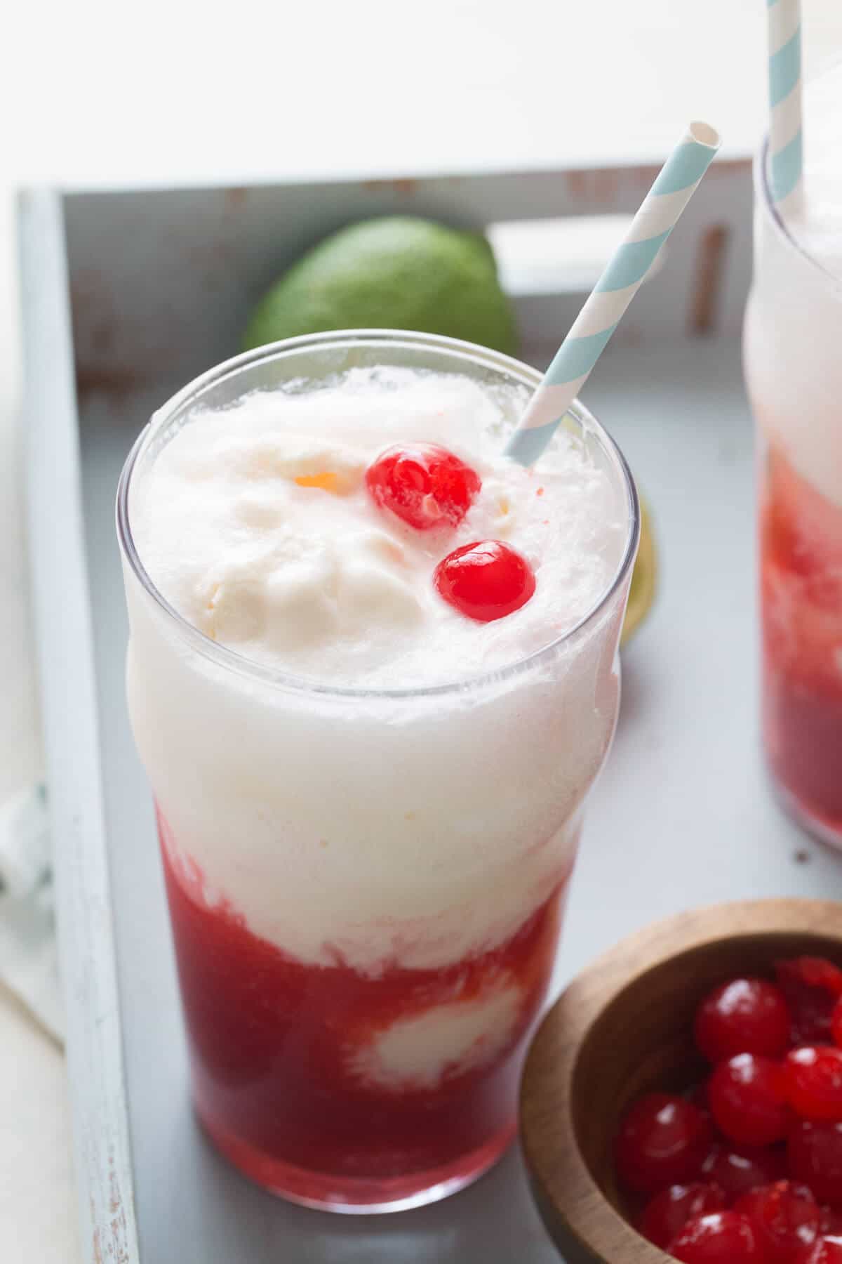This cherry limeade float is sweet and tart! It so refreshing on a hot day!