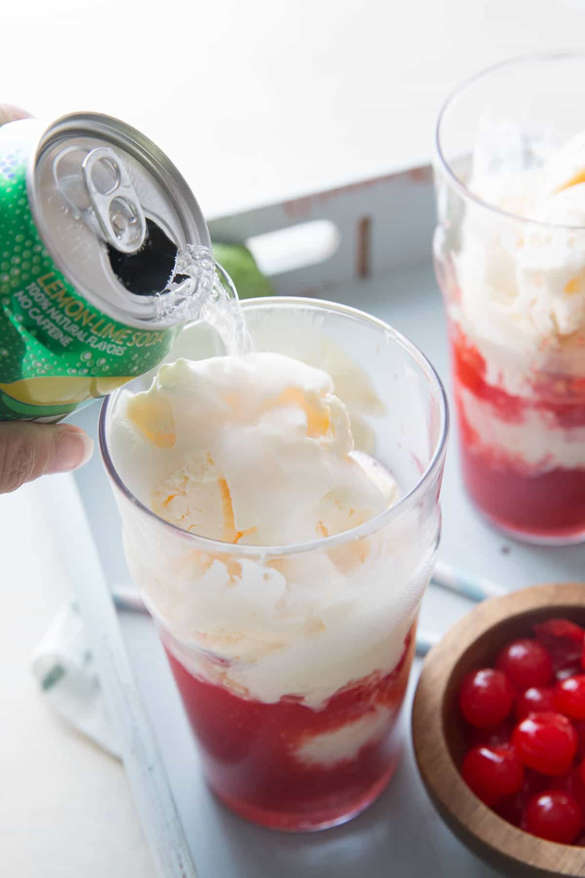Cherry Limeade float will make you feel like a kid again! It's so sweet and and tangy!