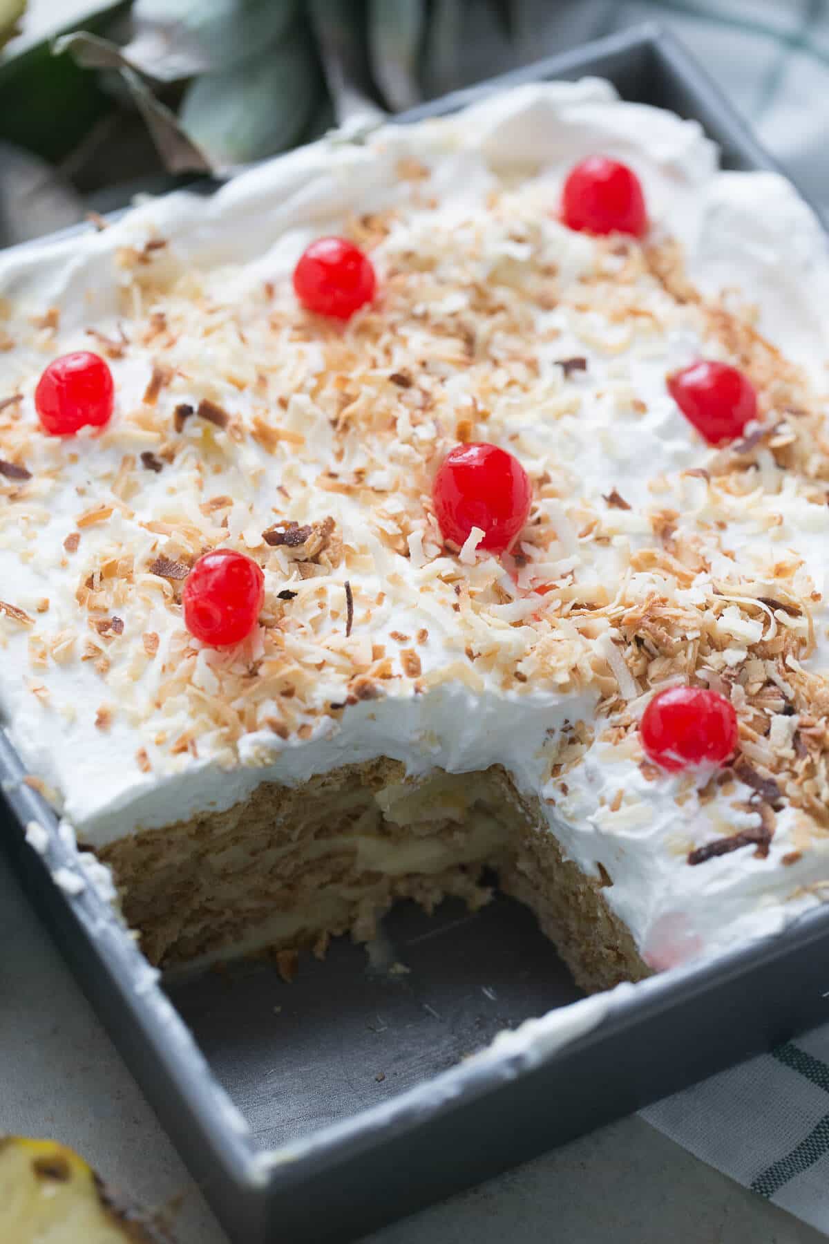An ice box cake is the perfect no bake cake and this pina colada is a great summer version!