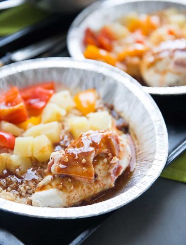 Pineapple chicken has a sweet and spicy combo with a touch of bacon sprinkled in!