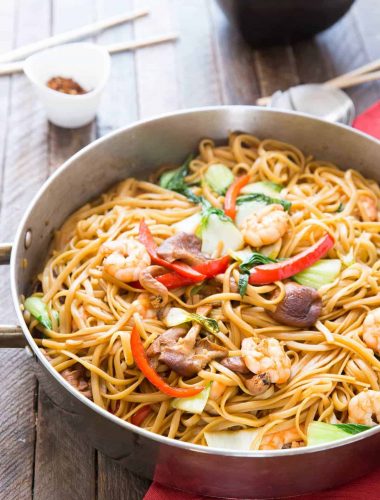 Shrimp Lo Mein is a dish that combines ease and flavor!   Saucy noodles, vegetables, and shrimp make take out a thing of the past!