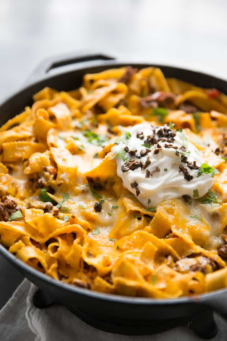 Ground beef and noodles skillet