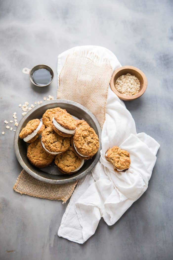 Homemade oatmeal cream pies with marshmallow fluff