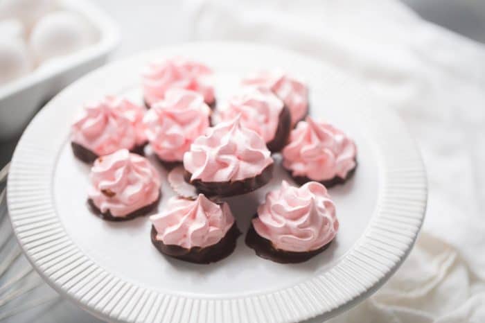 cherry meringue cookies dipped in chocolate