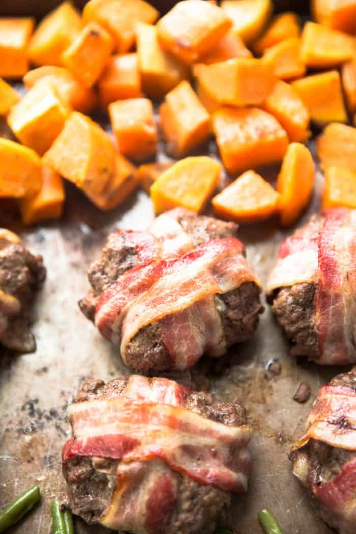 Bacon Wrapped Meatloaf with sweet potatoes