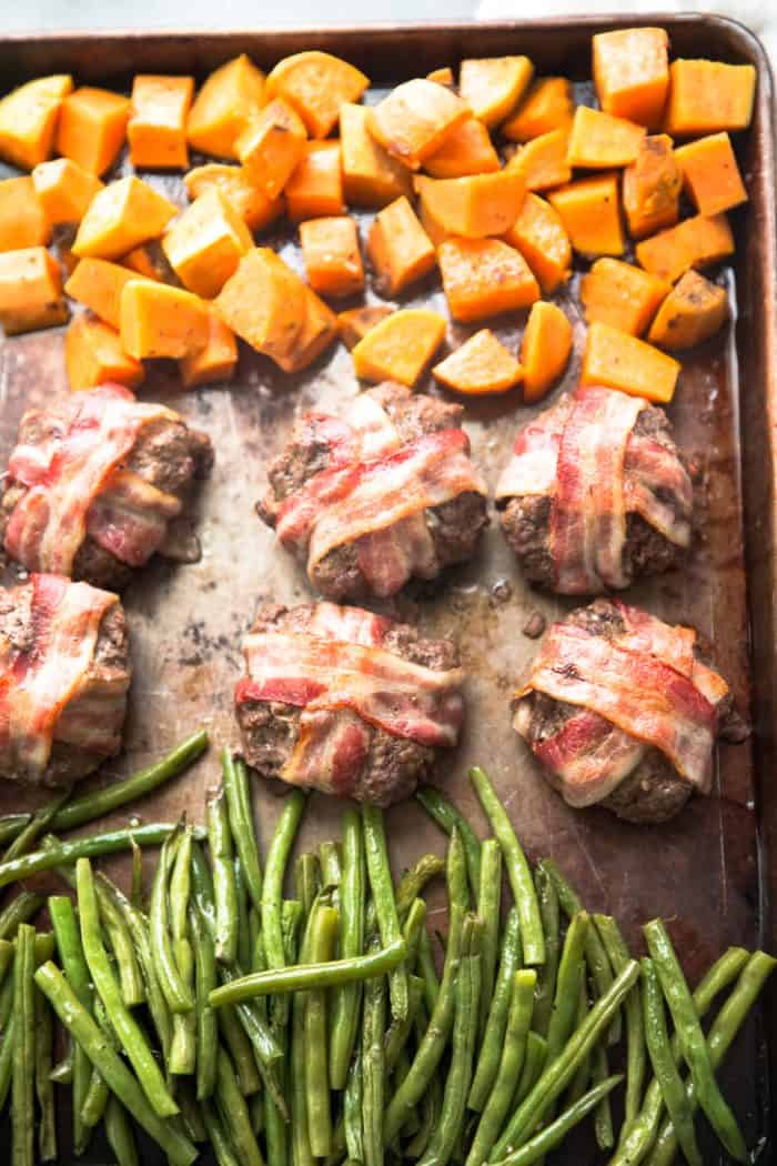 Paleo bacon wrapped meatloaf full sheet pan