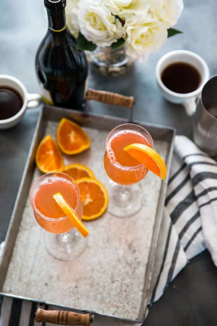Fuzzy Navel cocktail tray with coffee