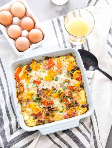 Farmers Breakfast Casserole with juice and eggs