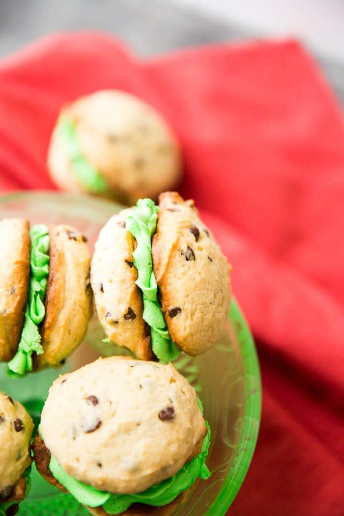 Close up Mint Chocolate Chip Whoopie Pies