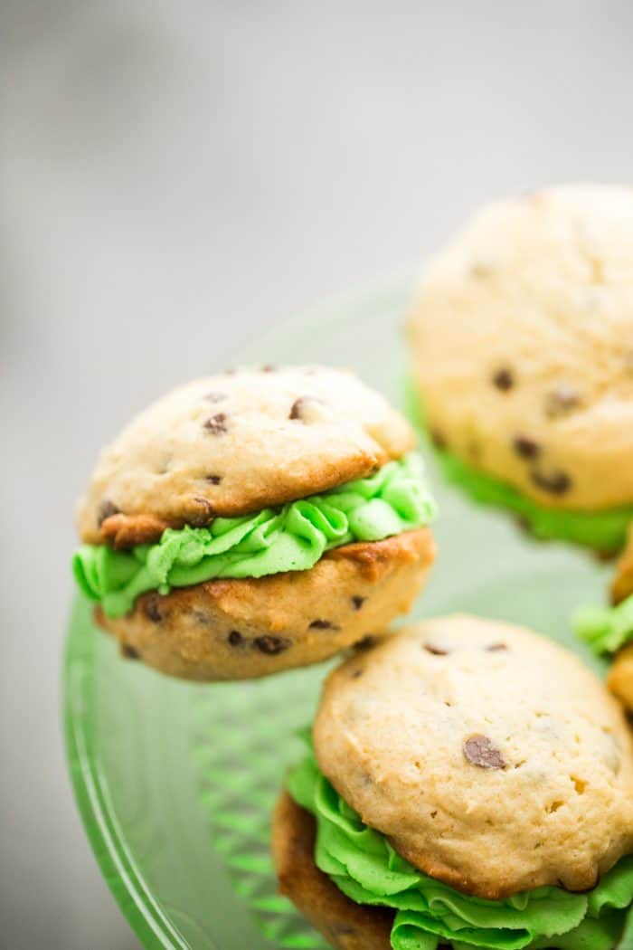 Mint Chocolate Chip Whoopie Pies Single on plate