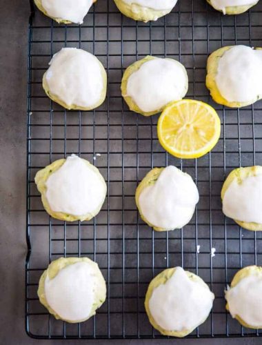 Zucchini cookies on baking rack with lemon