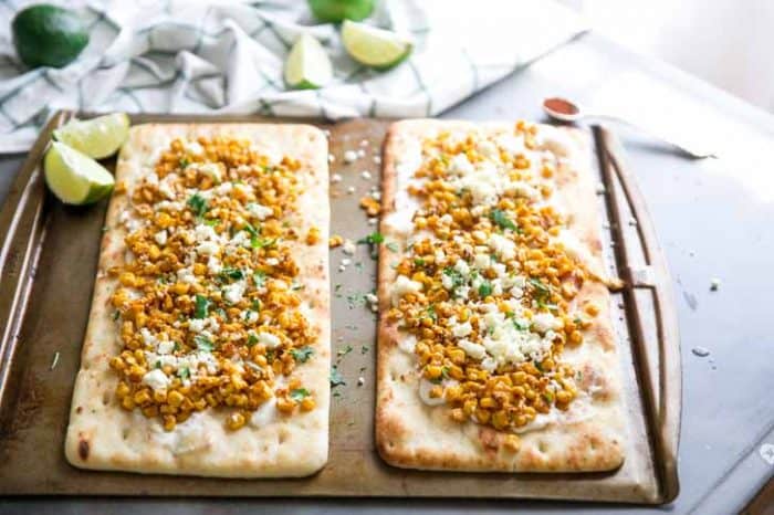 Mexican Street Corn Flatbread Pizza baked