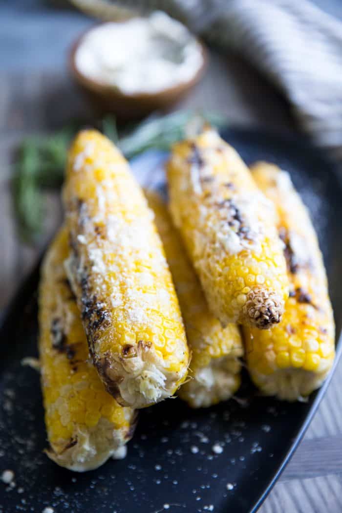 Grilled corn on a platter