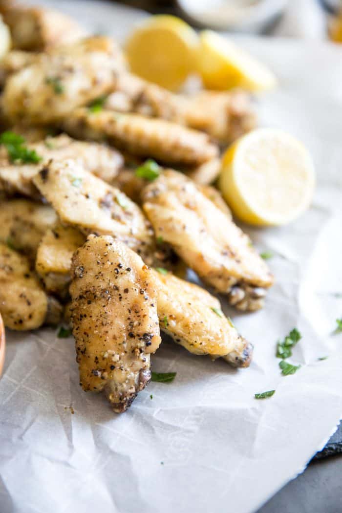 Lemon Pepper Chicken Wing one close up