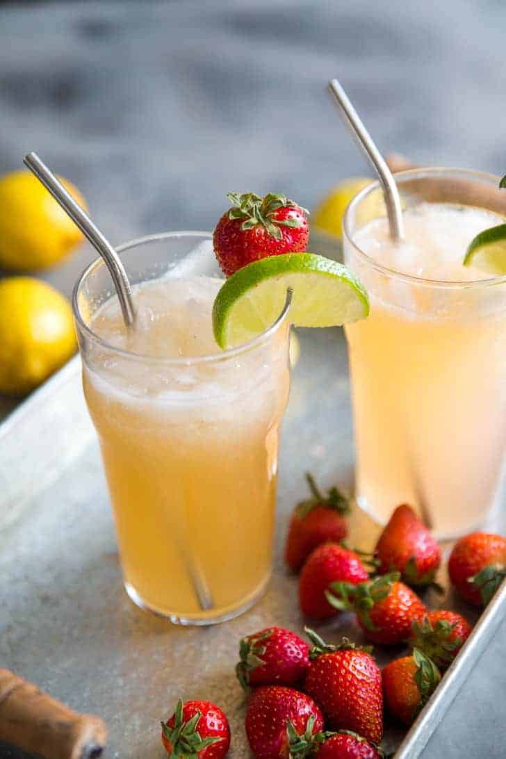 Bourbon cocktail with strawberries and lemonade