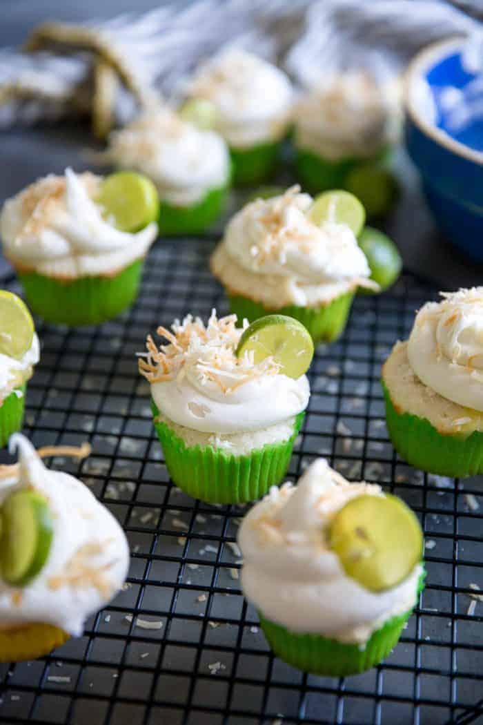 Key Lime cupcakes on a baking rack