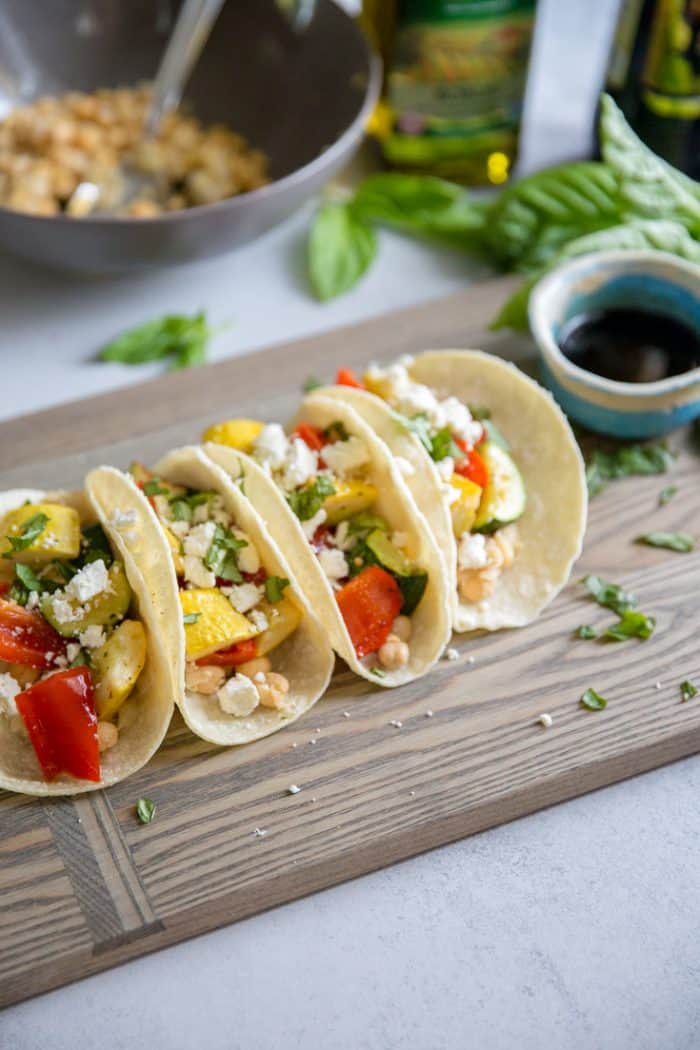 Roasted veggie tacos with garbanzo beans