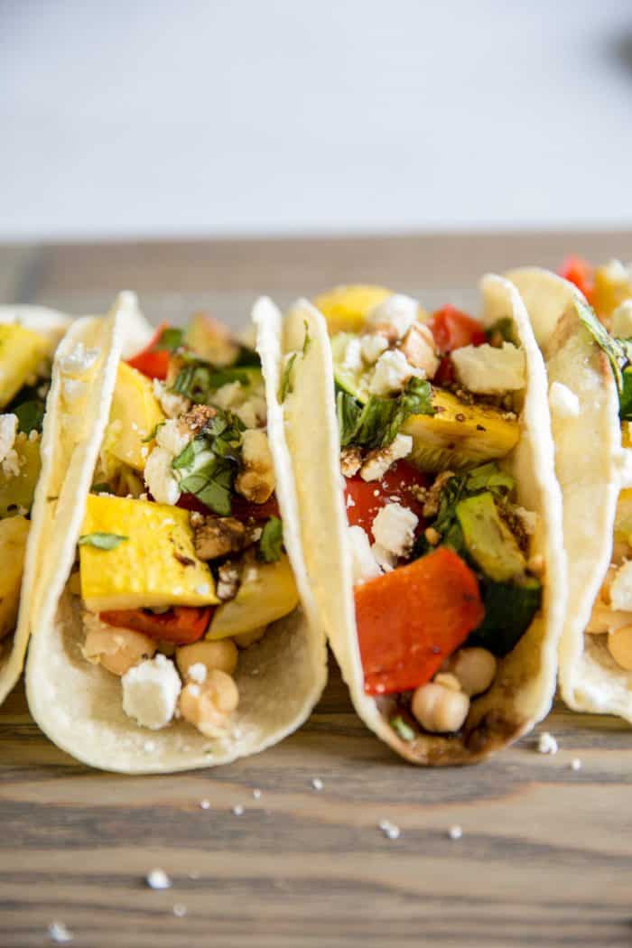 two roasted veggie tacos