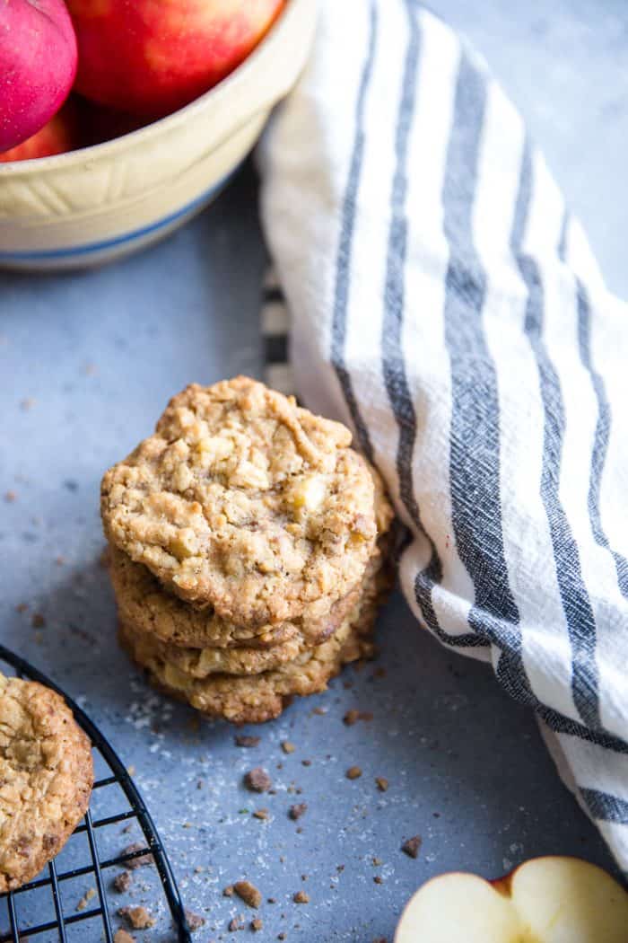 apple oatmeal cookies with a baking towel