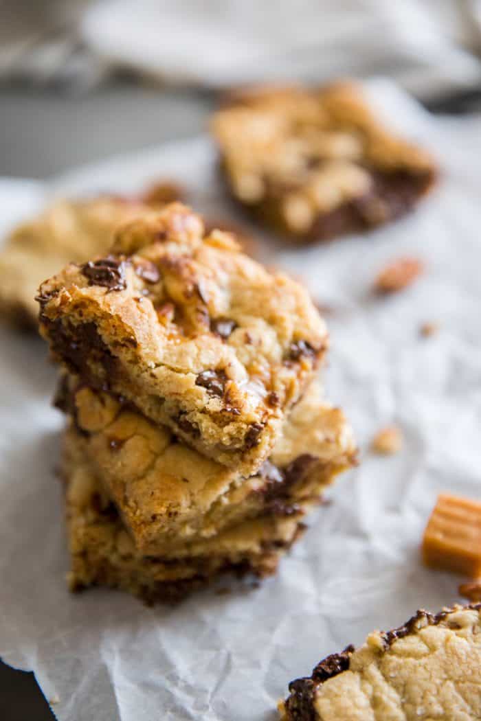 chocolate chip cookie bars stacked