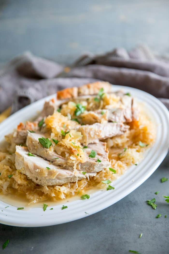 Pork and sauerkraut served