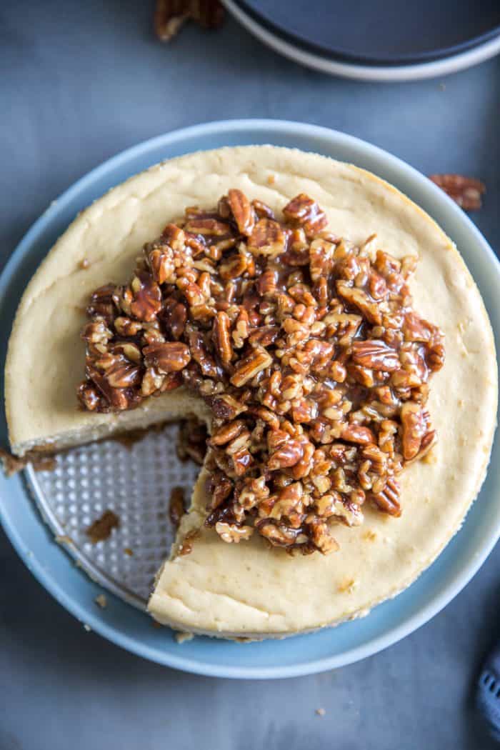 pecan pie cheesecake top down view