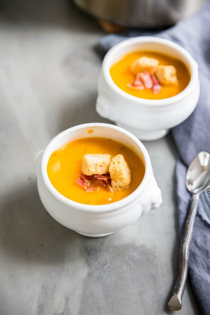 roasted butternut squash soup in bowls