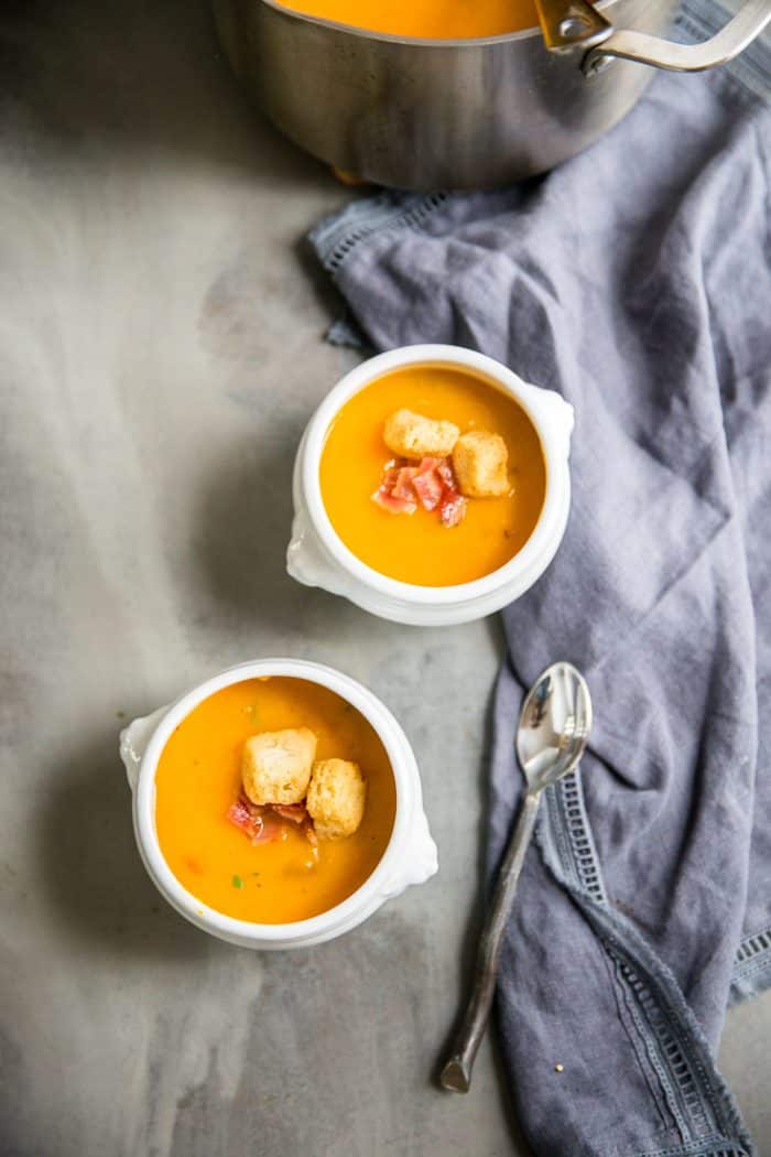 Roasted Butternut Squash soup with spoons on the side