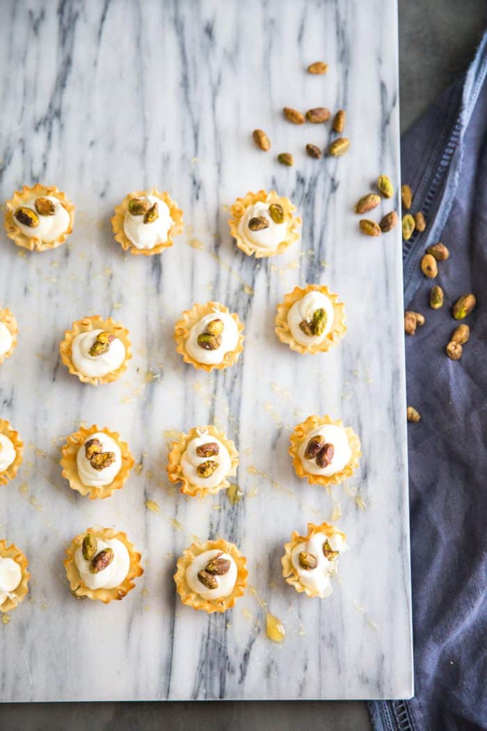 whipped goat cheese cups on marble