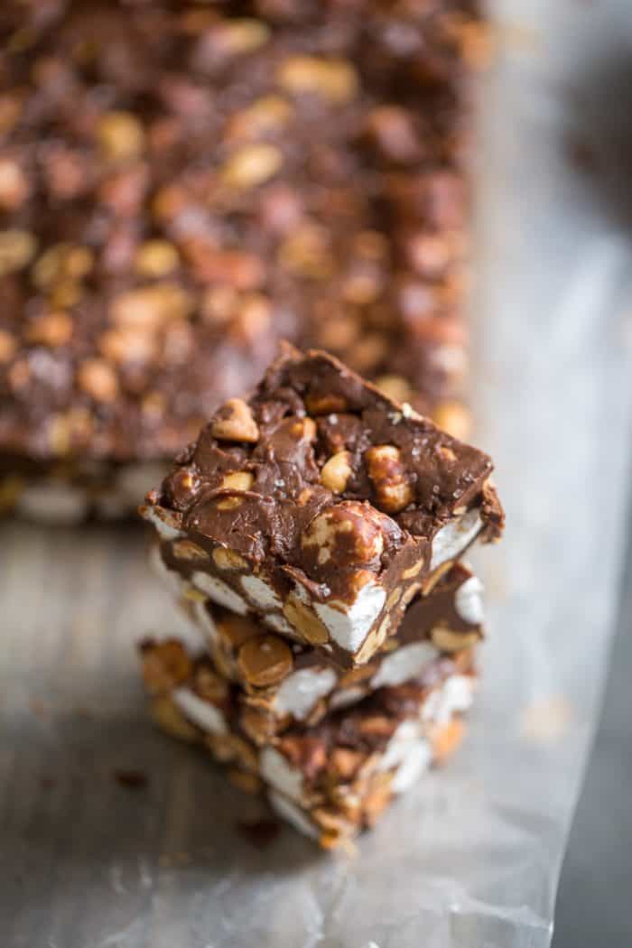 Rocky road candy on parchment