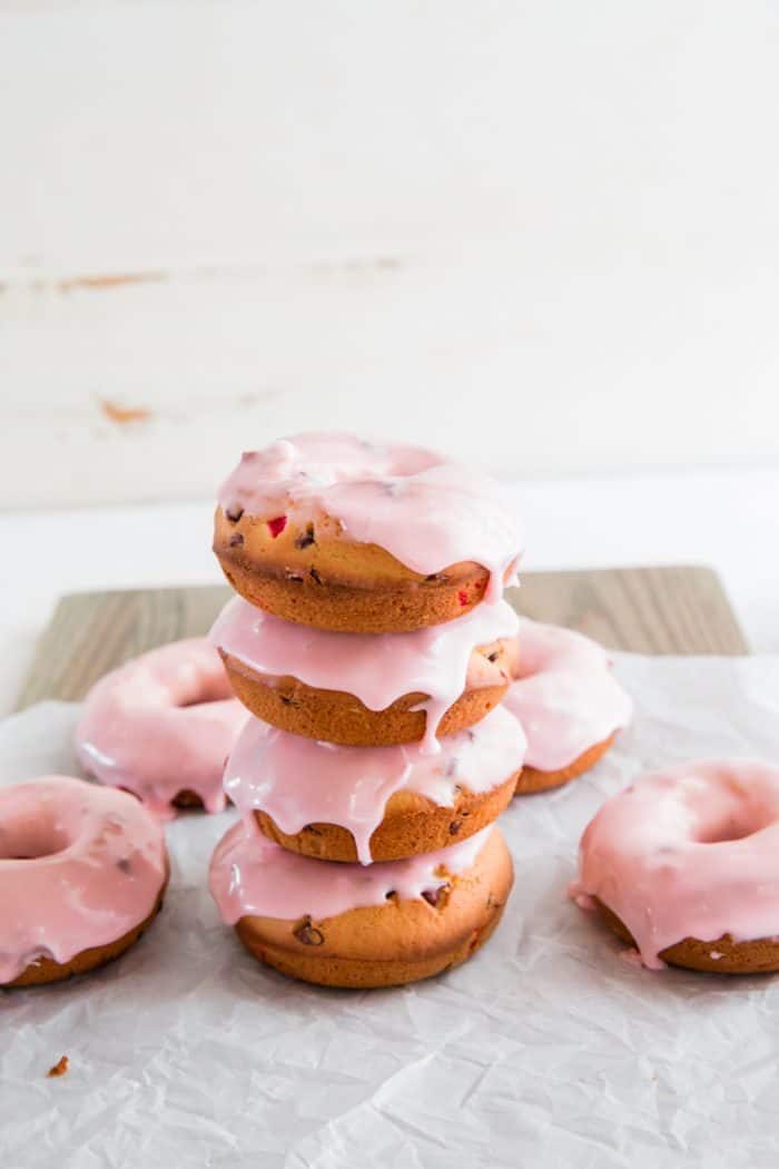 stacked cherry chip cake donuts