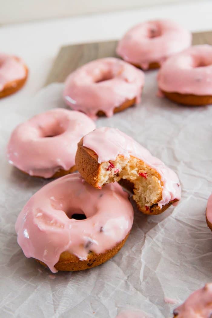 Two cherry chip cake donuts