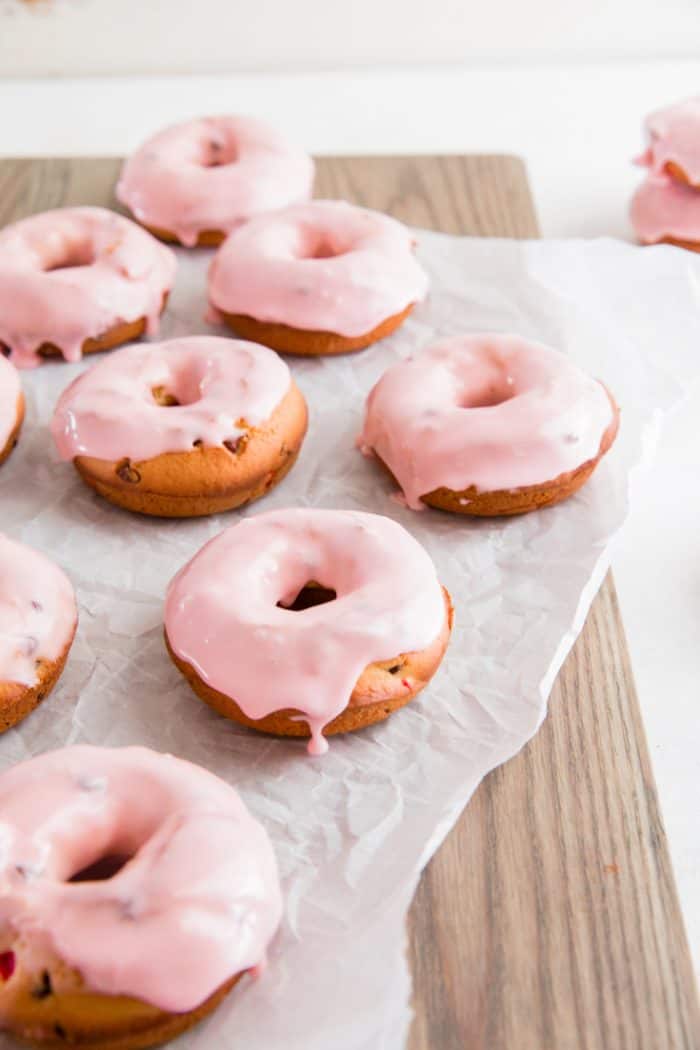 cherry chip cake donuts on paper