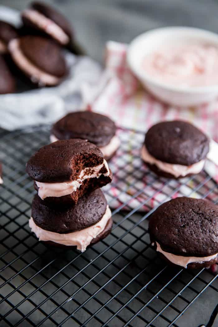 Chocolate Whoopie Pie Recipe with a bite taken out