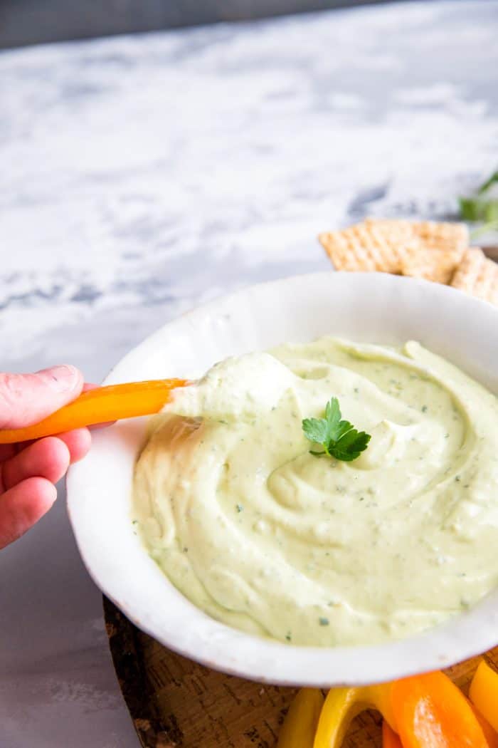Green goddess dip with one pepper