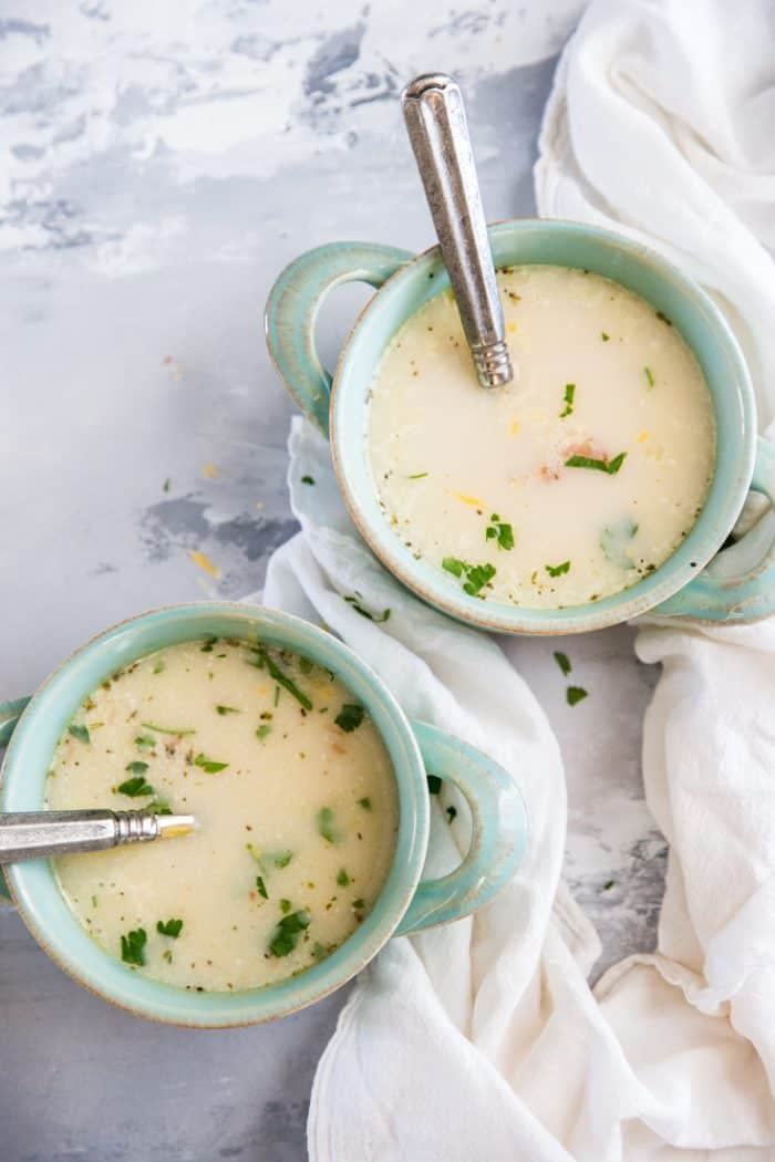 potato leek soup two bowls
