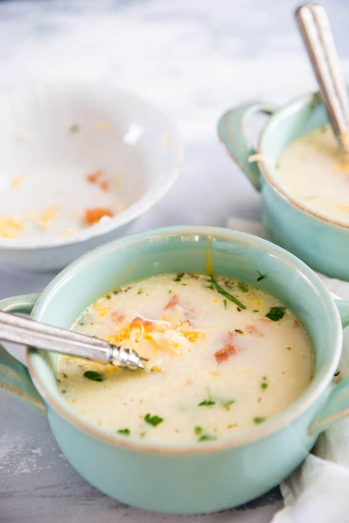 potato leek soup with a spoon