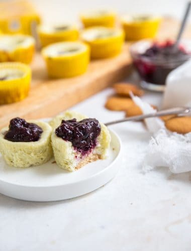 Blueberry cheesecake with a bite out