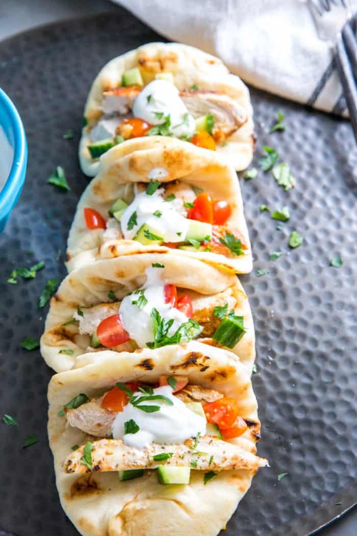 chicken gyro sandwich lined up