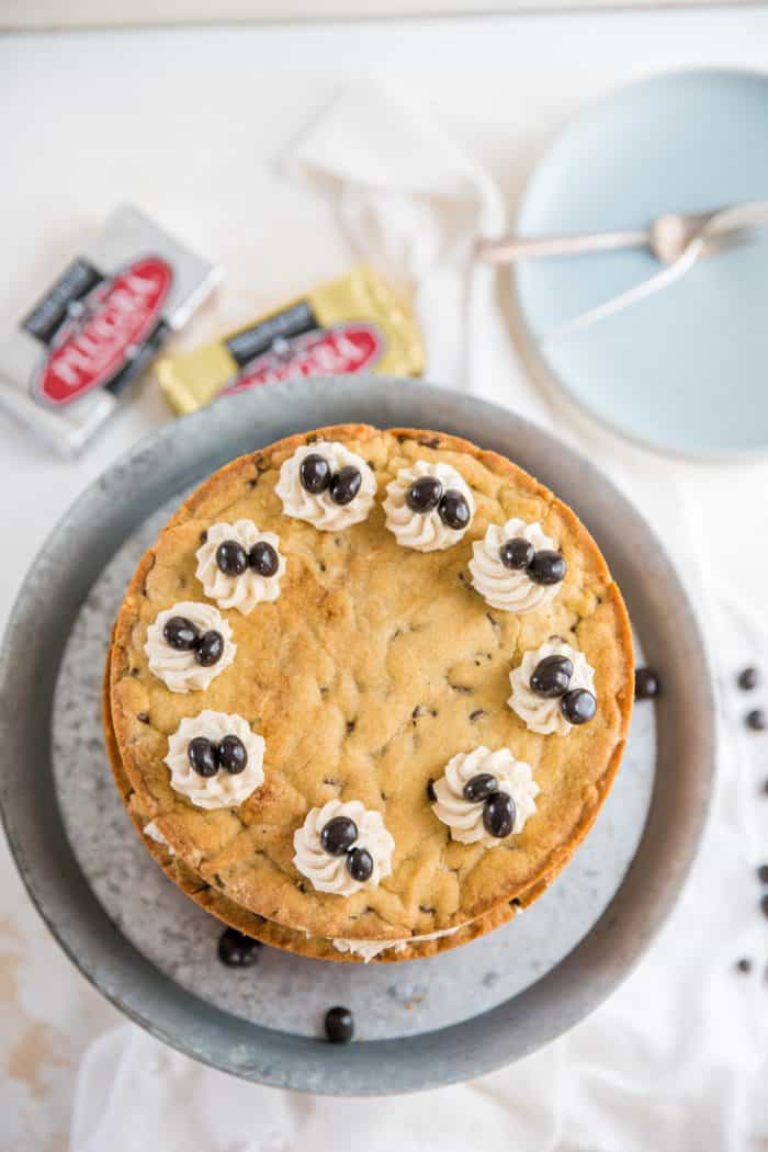 chocolate chip cookie cake top down view