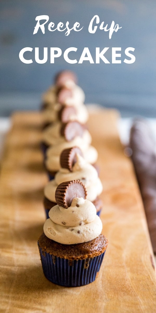 Chocolate cupcakes with peanut butter frosting title