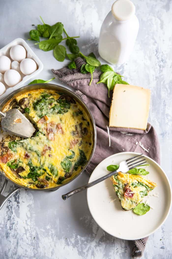 spinach frittata with a piece on the side