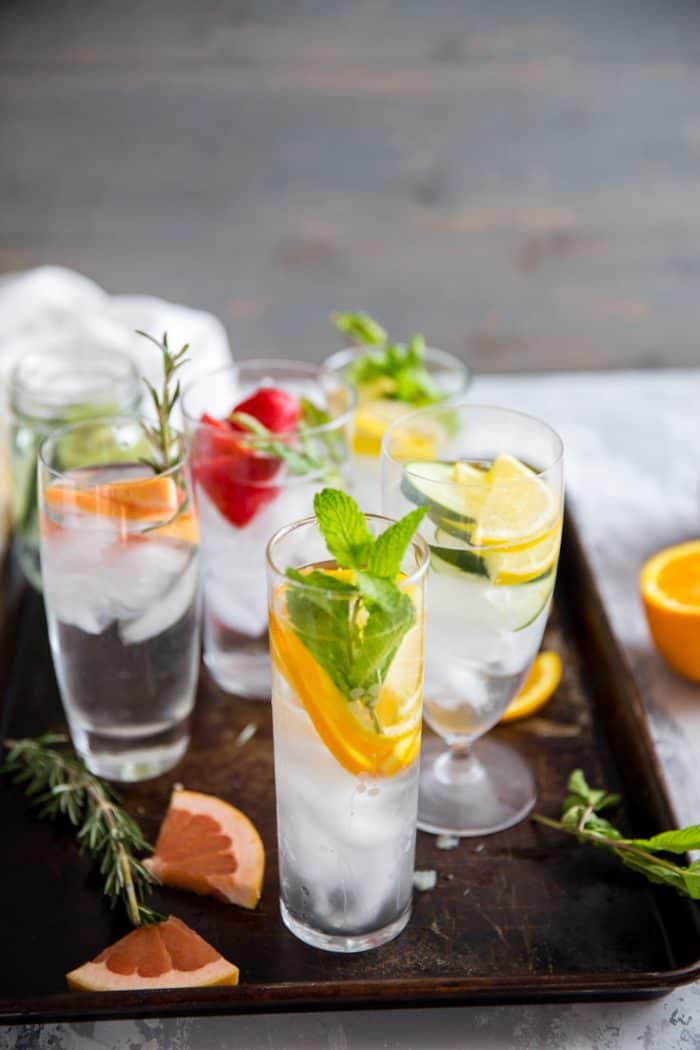 detox water glasses on a tray
