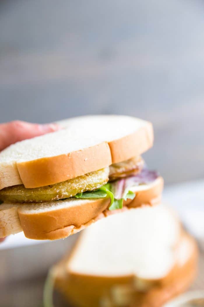 Hand held fried geen tomatoes blt recipe