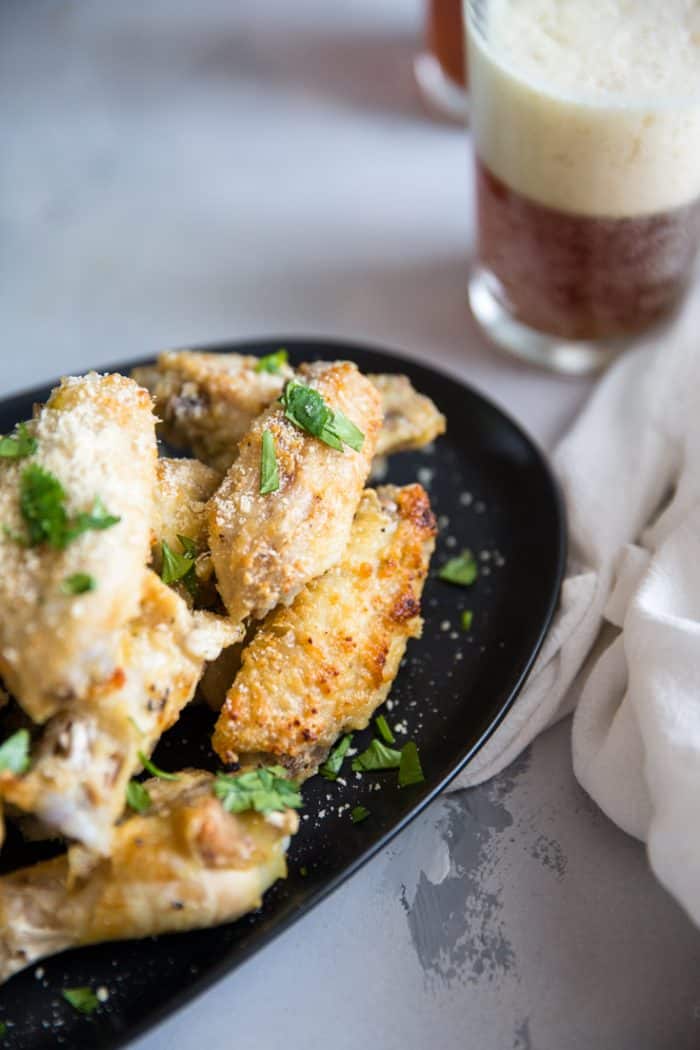 Garlic Parmesan Dry Rub Chicken Wings with beer