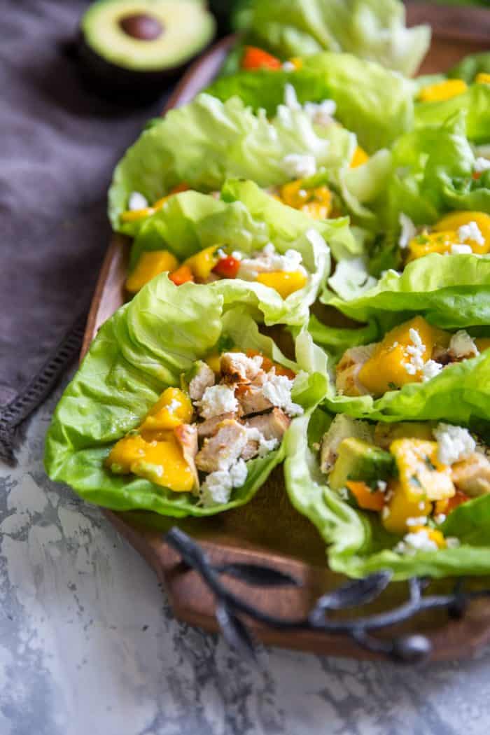 chicken lettuce wraps on a tray