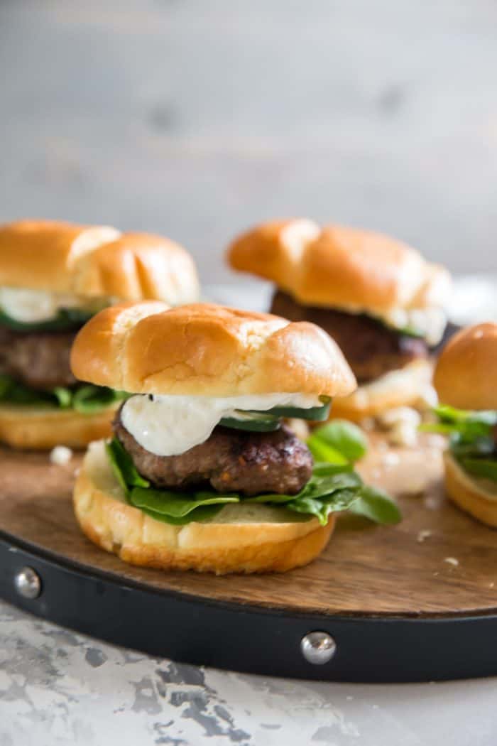 Lamb Burgers on brown tray