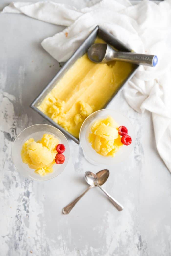 Mango sorbet rum punch recipe two glasses two spoons