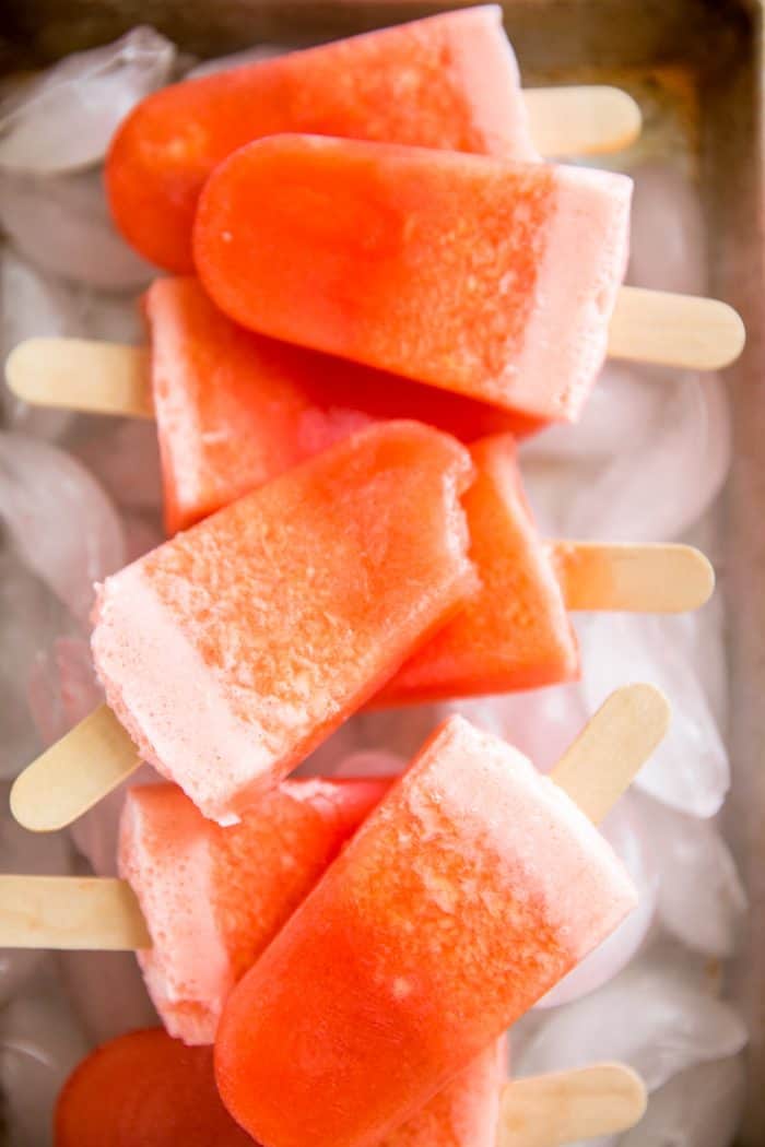 rum punch popsicles arranged in a row